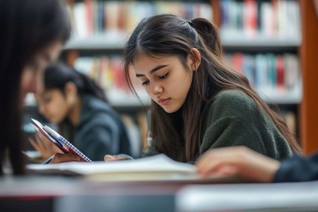 Étudiants réfléchis étudiant à la bibliothèque